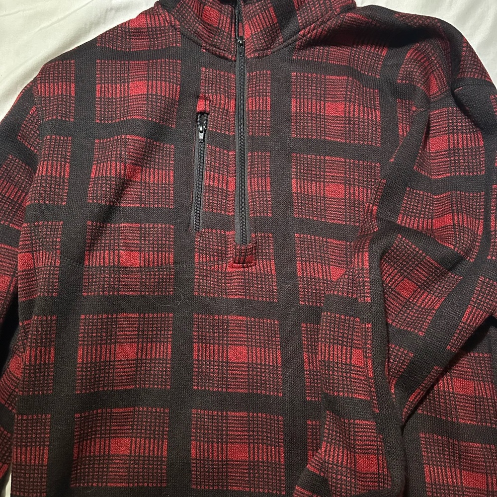 Stylish Red and Black Plaid Zip-Up Sweater